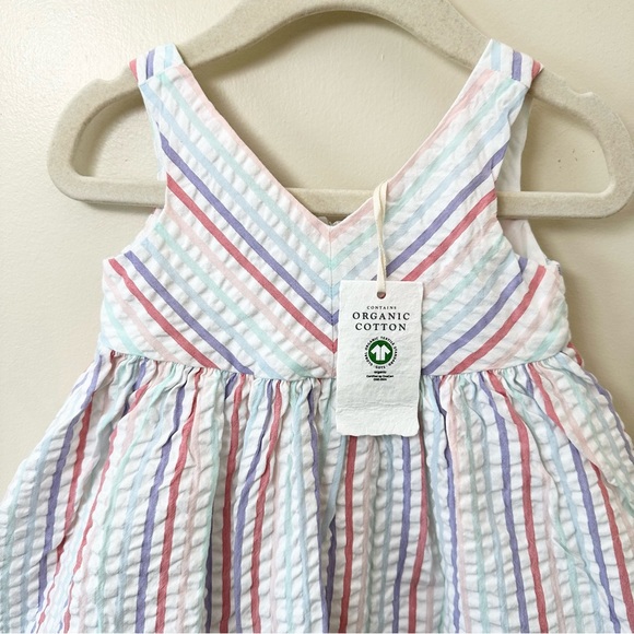 NEW 💕 Hope & Henry 100% Organic Cotton Rainbow-Colored Striped Party Dress - Picture 6 of 12